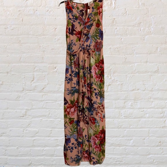 Mauve Floral Print Sleeveless Romper Maxi Style - Picture 7 of 16